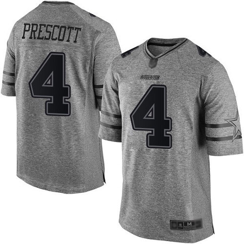 Men Dallas Cowboys Limited Gray Dak Prescott #4 Gridiron NFL Jersey